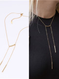 Titanio con collares de cadena de palo largo asimétrico simplista chapado en oro