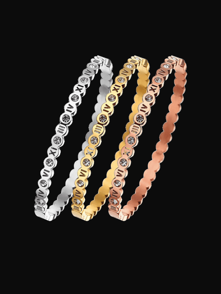 Brazalete de banda minimalista con número de diamantes de imitación de acero titanio