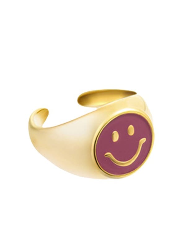 Anillo de banda minimalista con sonrisa esmaltada de acero inoxidable