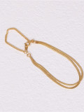 Titanio con pulseras simplistas de hueso de serpiente de doble capa chapadas en oro