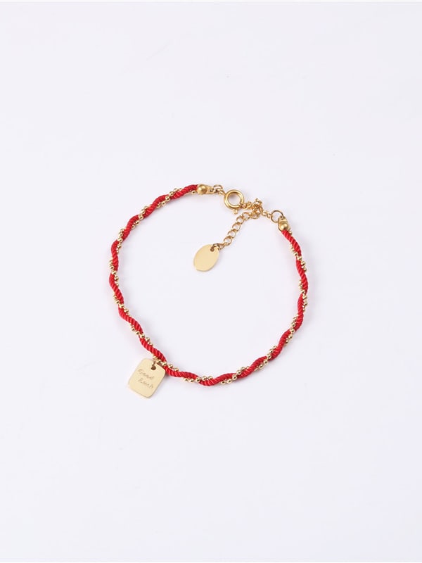 Titanio con pulseras cuadradas de trenza de cuerda roja simplista chapada en oro de imitación