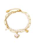 Brazalete de hilo minimalista Shell Clover de acero inoxidable