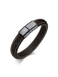 Pulsera de titanio de cuero artificial negro de moda para hombres