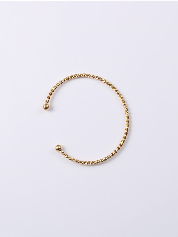 Titanio con brazalete abierto retorcido de cuerda IGrain simplista chapado en oro