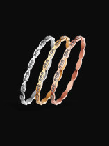 Brazalete de banda minimalista geométrico de diamantes de imitación de acero inoxidable