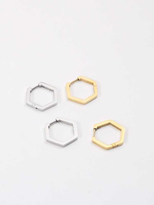 Pendiente Huggie minimalista hexagonal de acero titanio