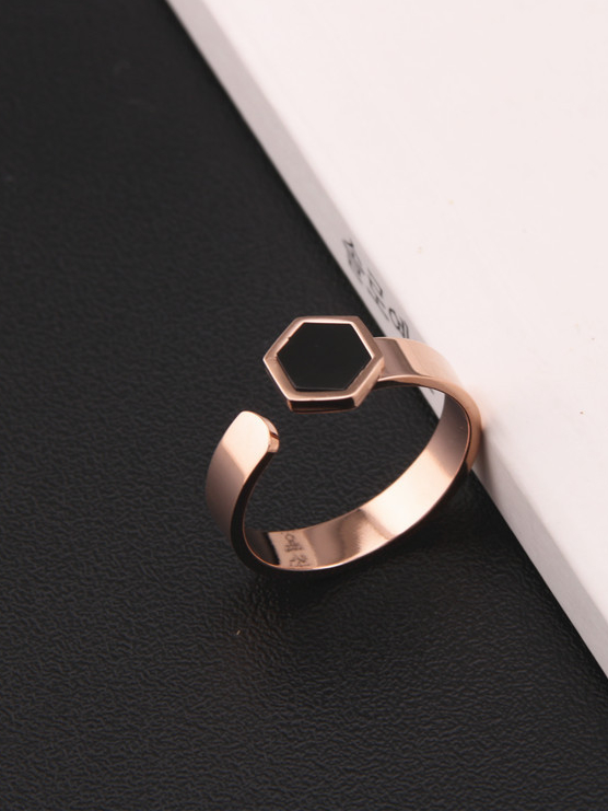 Anillo Geométrico Ágata Negra Hexagonal