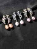 Pendientes colgantes de plata de ley 925 con perla artificial y flor con personalidad