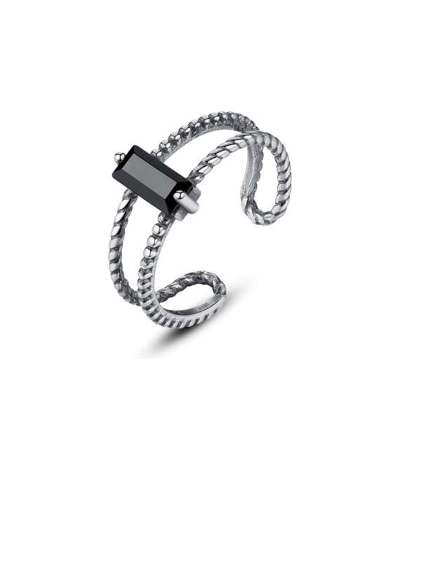 Anillo Apilable Vintage Geométrico Negro Zirconia