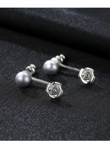 Pendientes de flores de perlas naturales de agua dulce de plata pura de 7-7,5 mm