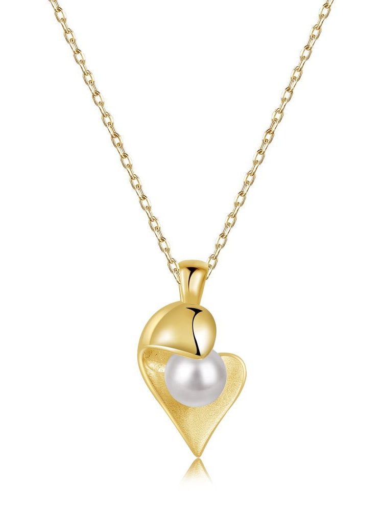 Collar minimalista de corazón de perla de imitación de plata de ley 925