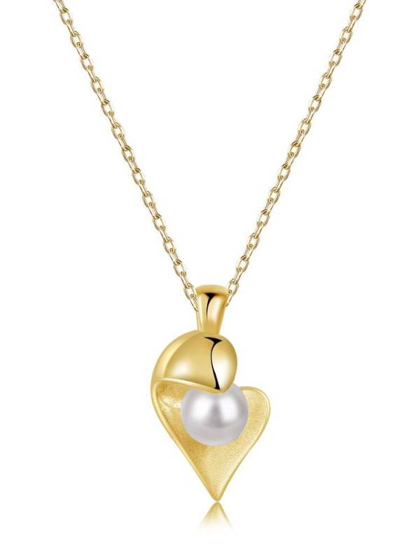 Collar minimalista de corazón de perla de imitación de plata de ley 925