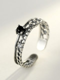 Anillo de obsidiana hueca antigua estilo plata tailandesa de plata esterlina