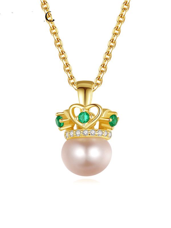 Collar minimalista de corona de perlas de imitación de plata de ley 925