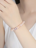 Pulsera de perlas naturales de agua dulce planas de varios colores de plata de ley de 8-9 mm