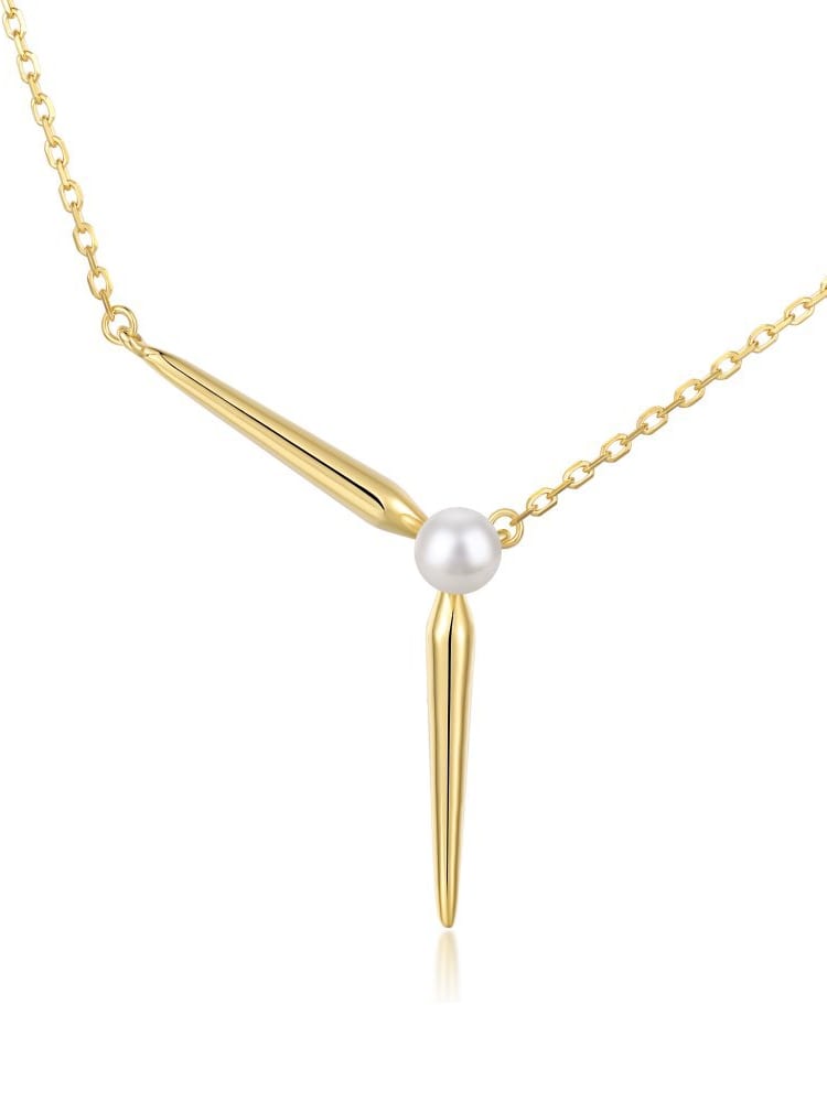 Collar minimalista con borlas de perlas de imitación de plata de ley 925