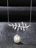 Collar minimalista de árbol de perlas de agua dulce de plata de ley 925