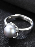 Anillo de plata de ley con perlas naturales de 9-9,5 mm, tamaño libre