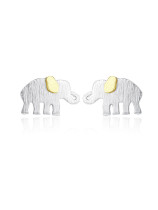 Pendientes de botón de plata de ley 925 con lindo elefante animal chapado en oro blanco