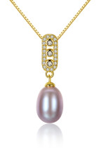 Colgante de perla natural de plata pura Collar chapado en oro genuino de 18 quilates