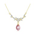 Collar de perlas de agua dulce con incrustaciones de micro circón de plata de ley 925