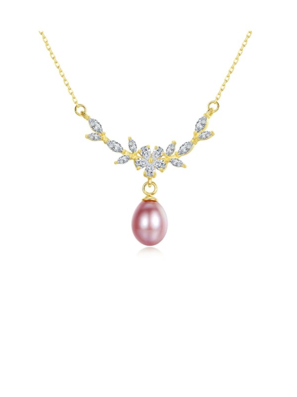 Collar de perlas de agua dulce con incrustaciones de micro circón de plata de ley 925