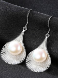 Pendientes de plata de primera ley con perlas naturales de 9-9,5 mm bañadas en oro de 18 kilates