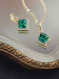 Collar delicado geométrico verde con diamantes de imitación de plata de ley 925