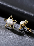 Pendientes de estrella de pentagrama de moda de perlas naturales de plata esterlina