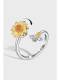 Anillo minimalista de plata de ley 925 con circonita cúbica y flor de sol