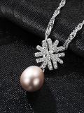 Collar de copo de nieve de moda de perlas de agua dulce con cadena de ondas de agua de plata esterlina 925