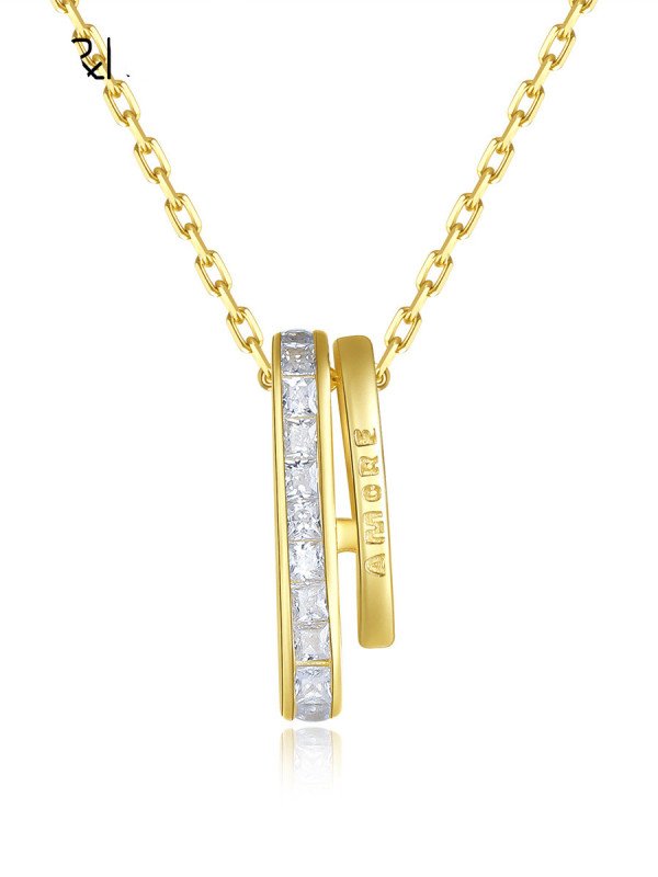 Colgante geométrico minimalista de plata de ley 925 con circonitas cúbicas