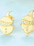 Pendientes de tuerca de plata de ley 925 con bonitos espantapájaros chapados en oro