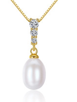 Collar con colgante de perlas de agua dulce de plata de ley de 8-9 mm