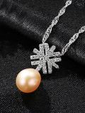 Collar de copo de nieve de moda de perlas de agua dulce con cadena de ondas de agua de plata esterlina 925