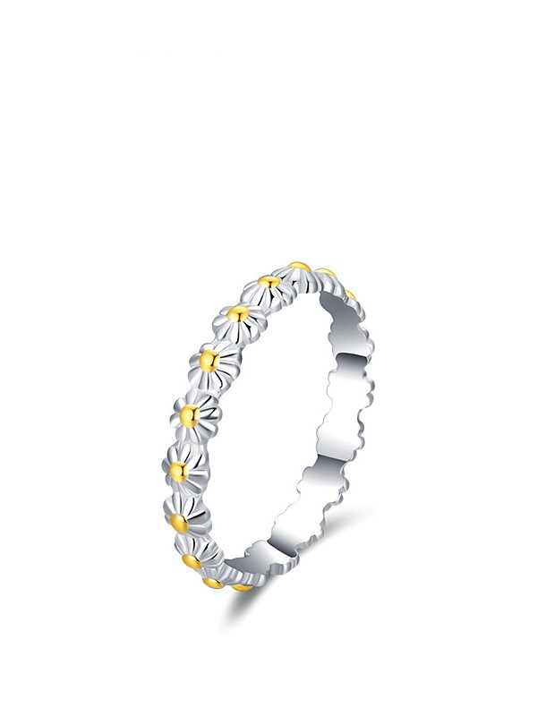 Anillo de banda minimalista con flor de plata de ley 925