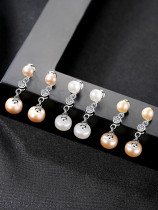 Pendientes de perlas naturales de agua dulce con microincrustaciones de circón AAA de plata esterlina