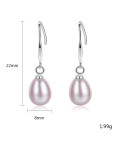 Pendientes de gancho ovalado simplista de plata esterlina 925 con perla artificial