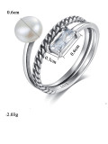 Anillo apilable vintage geométrico blanco perla de agua dulce de plata de ley 925