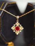 Collar delicado geométrico rojo con diamantes de imitación de plata de ley 925