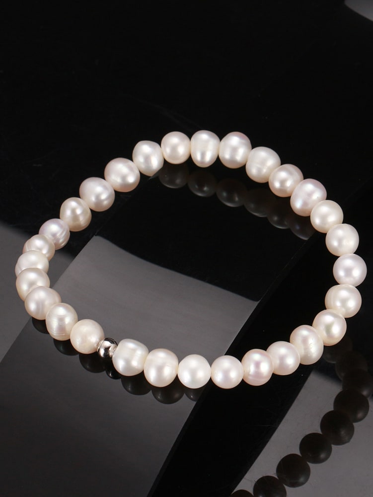 Pulsera de cuentas minimalista geométrica de perlas de agua dulce de plata esterlina 925
