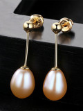 Pendientes de perlas de agua dulce minimalistas de plata de ley de 8-9 mm