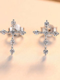 Pendientes de plata de ley 925 con cruz de moda.