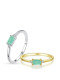 Anillo de banda delicada rectangular de ópalo de plata de ley 925
