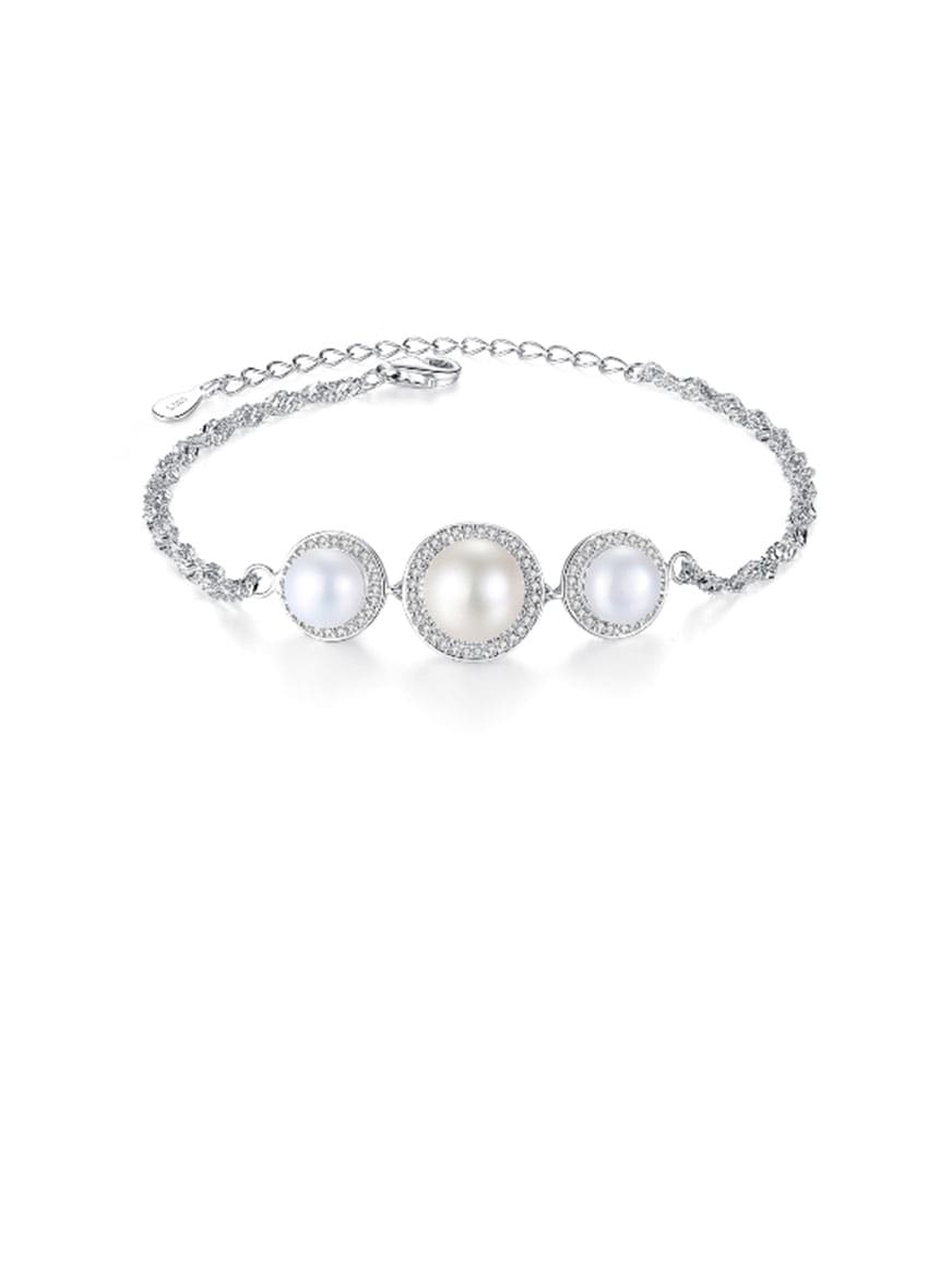Pulsera de perlas de agua dulce REDONDAS de plata de ley 925