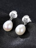Pendientes de plata de ley con perlas naturales de 7-8 mm