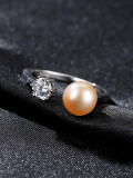 Anillo de tamaño libre de perlas naturales de agua dulce con circonitas de plata esterlina