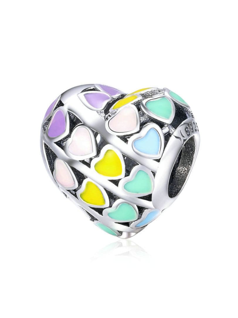 925 encantos del corazón del arco iris de plata
