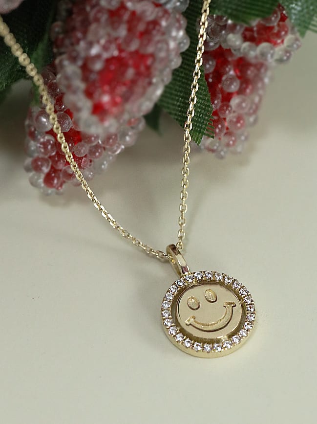 Collar minimalista sonriente con diamantes de imitación de plata de ley 925