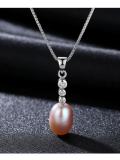 Collar de lariat de tendencia con colgante ovalado de perlas de agua dulce de plata de ley 925